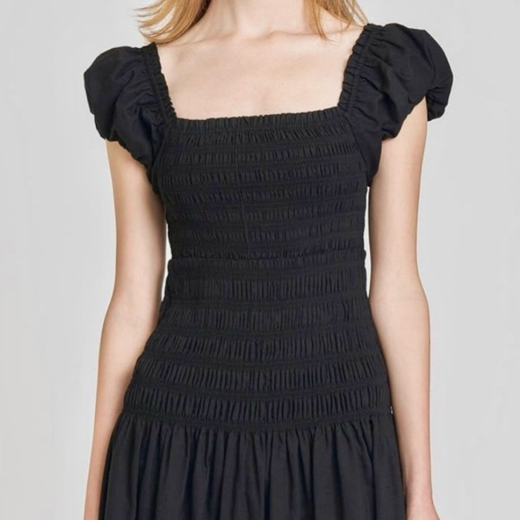 Caroline Constas Women’s Cotton Shirred Bodice Short Puff Sleeve Midi Dress NEW - Picture 10 of 16